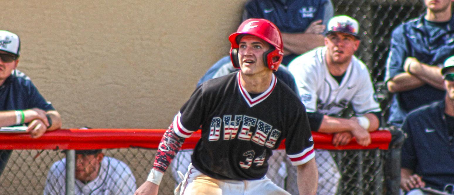 Charlie Sipe had a three-run home run in today's 6-5 loss to University of Saint Francis JV. Photo by Nicholas Huenefeld/Owens Sports Information