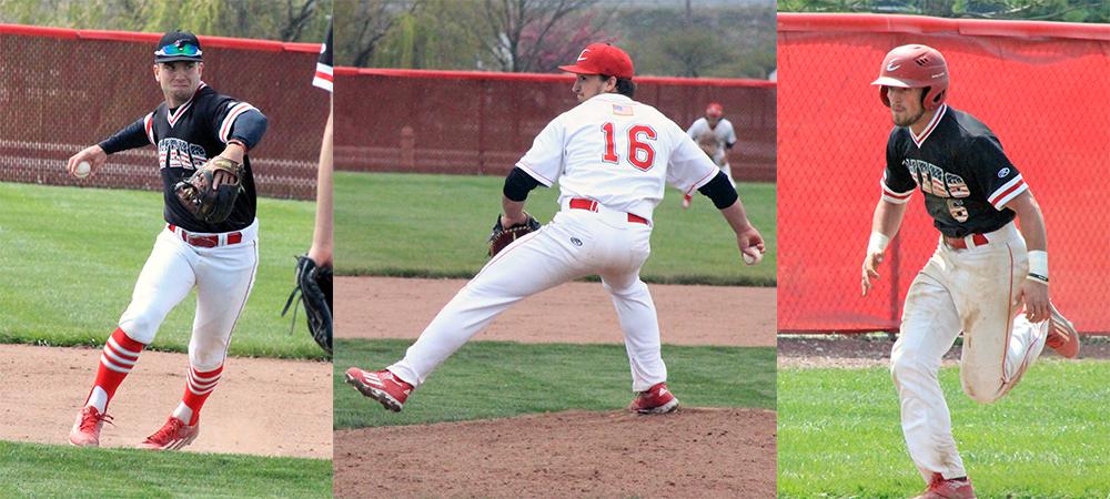 Ty Suntken, Jake Wojciechowski and Casey Gose (L to R) played pivotal roles in Owens taking three of four from Lakeland this weekend. Photos by Nicholas Huenefeld/Owens Sports Information
