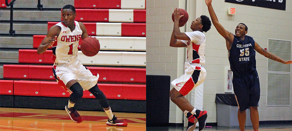 Derrik Jamerson Jr. (left) and Roy Hatchett Jr. (right) combined for 48 points in today's loss to Columbus State. Photos by Nicholas Huenefeld/Owens Sports Information