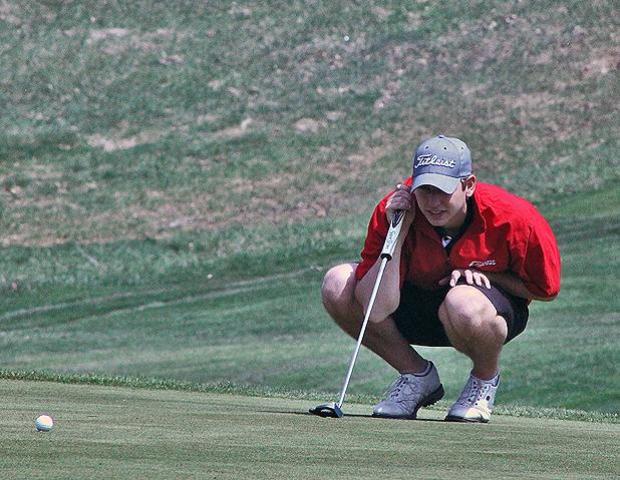 Darren Gessner, pictured here, led the No. 2 Express golf team today with a team-low score of 73. Photo by Nicholas Huenefeld/Owens Sports Information