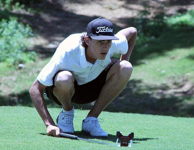Brandon Hoelzer, pictured here, has himself and the Owens men's golf team in great shape through two rounds of the national tournament. Photo by Nicholas Huenefeld/Owens Sports Information