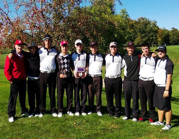 The Express men's golf team poses as a team following their first and third place finishes in today's Defiance College Fall Invitational. Photo by Josh Williams/Owens Sports Information