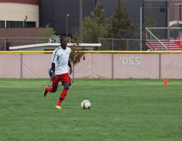 Juavanie Cole scored his first goal of the season for the Express in a 1-0 win over the College of DuPage in the Loggers Invitational Saturday. Photo courtesy of Nicholas Huenefeld/Owens Sports Information