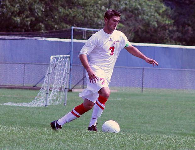 Jake Martin has been named the OCCAC men's soccer player of the week. He is pictured here against Muskegon Community College on Aug. 25. Photo by Nicholas Huenefeld/Owens Sports Information
