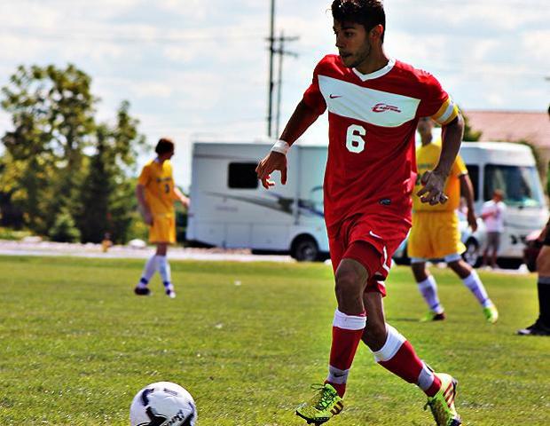 Agustin Bonjour, pictured here vs Muskegon, is a sophomore member of the Owens Community College men's soccer team, which entered the NJCAA Division I poll at No. 17 today. Photo by Nicholas Huenefeld/Owens Sports Information