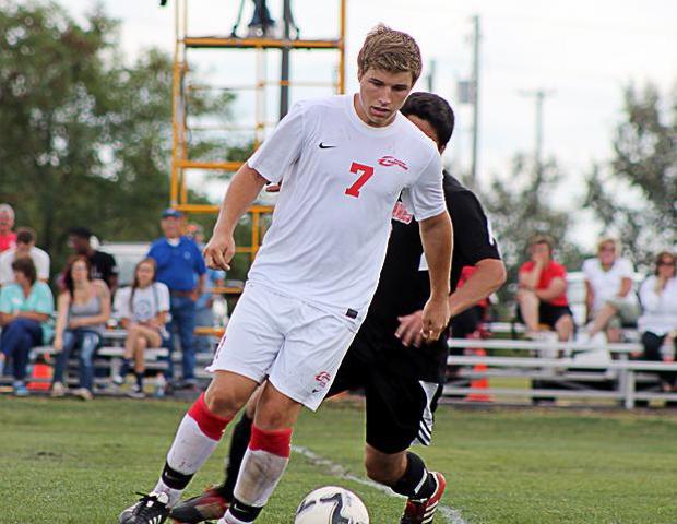 Ian Richey, pictured here, scored the game winning goal in the 88th minute to propel Owens to a 2-1 road win over Muskegon. Photo by Nicholas Huenefeld/Owens Sports Information