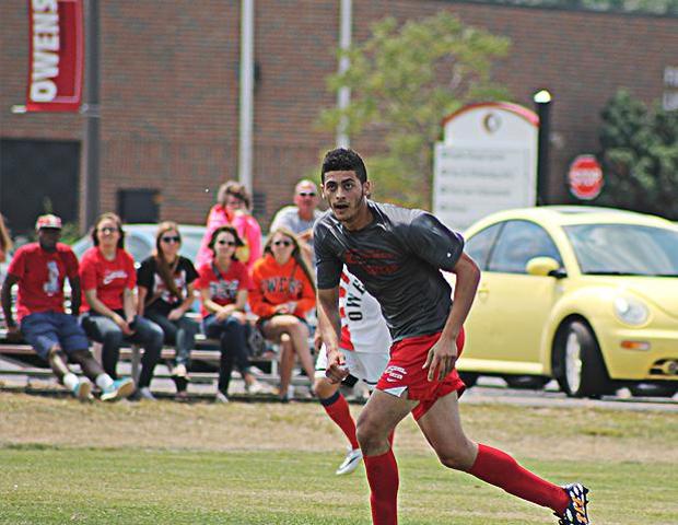 Ahmad Jarrar scored this third goal in two games, but Owens lost 2-1 to No. 7 Cincinnati State tonight. Photo by Nicholas Huenefeld/Owens Sports Information