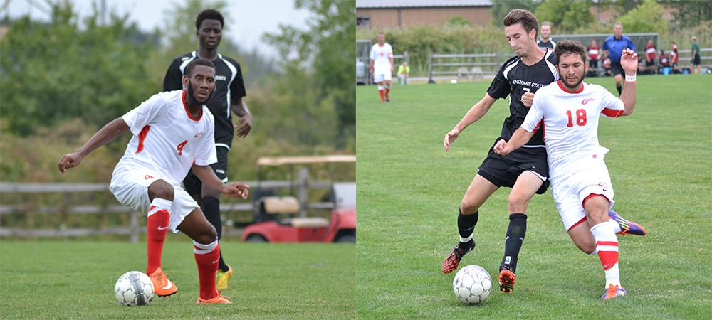 Hakeem Sadler and Matt Almester (L to R) are pictured in today's game. Photos by Amanda Aylwin/Owens Outlook