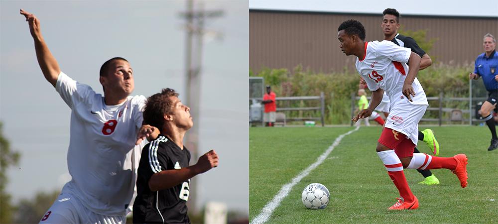 Reiss Liggitt (left) and Akeem McCarthy (right) each scored twice today. Photos by Nicholas Huenefeld/Owens Sports Information and Amanda Aylwin/Owens Outlook