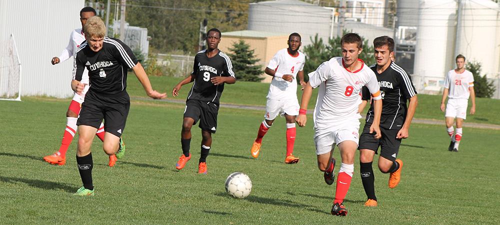 Reiss Liggitt looks to make a move towards goal in today's match. Photo by Nicholas Huenefeld/Owens Sports Information