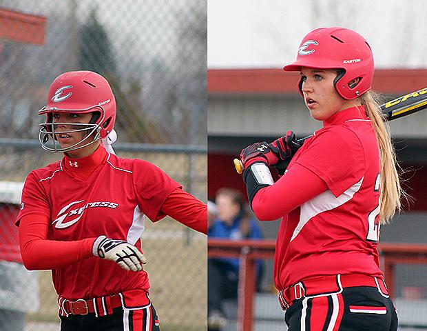 Emily Morrow and Josie Hall (L to R) combined to hit 15-for-16 in yesterday's doubleheader sweep of Sinclair Community College. Photos by Nicholas Huenefeld/Owens Sports Information