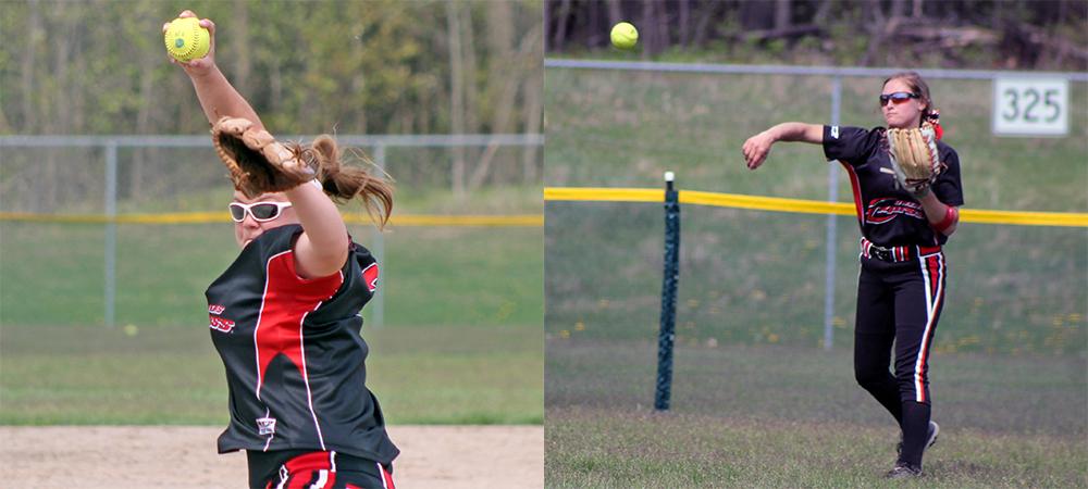 Lesley Ducat and Makayla Burtscher (L to R) play integral roles in today's win. Photos by Nicholas Huenefeld/Owens Sports Information