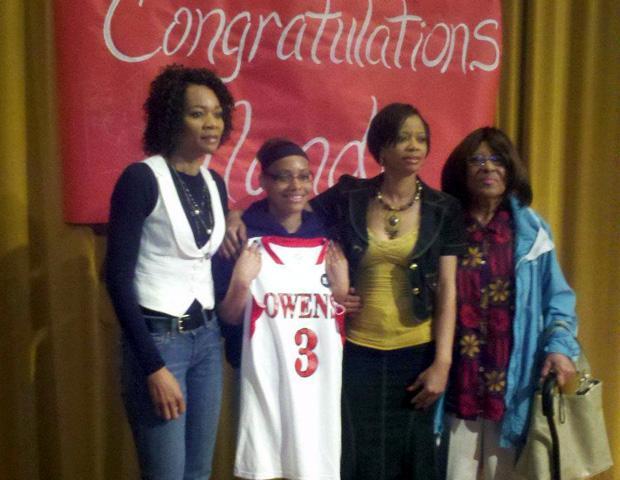 Nandi Taylor, second from left, is pictured with her mother, her aunt and her grandmother during the signing ceremony. Photo courtesy of Owens Sports Information