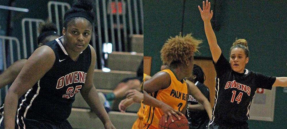 Aysah Ingram and Lakyn Gulley (L to R) combined for 27 points today. Photos by Nicholas Huenefeld/Owens Sports Information