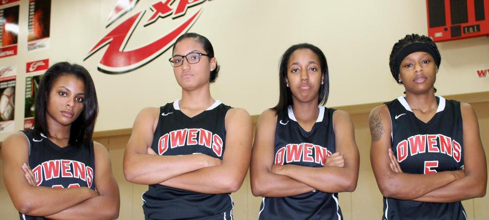 Sybil Roseboro, Jeryn Reese, Ariel Bethea and Courizma Williams (L to R) look to lead No. 3 Owens to big things this year. Photo by Nicholas Huenefeld/Owens Sports Information