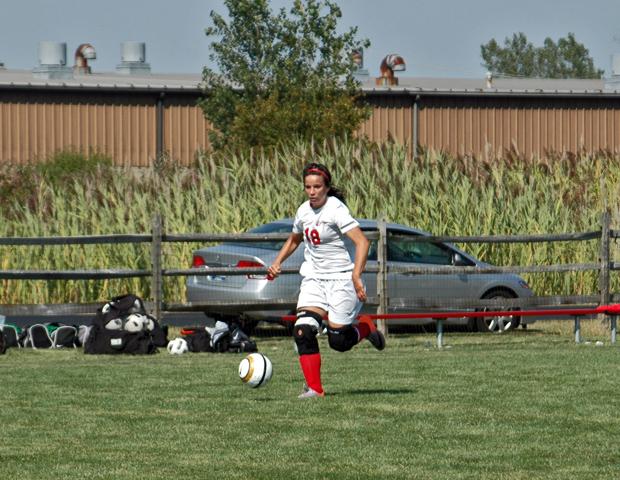 Jessica Grindle saw her first game action since Aug. 29 against Indiana Tech JV. The freshman scored one goal and added one assist as the Express won 6-0. Photo by Nicholas Huenefeld/Owens Sports Information