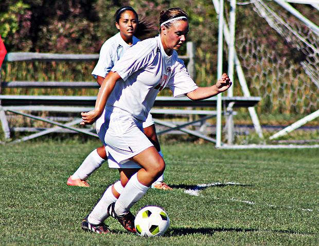Jordyn Wright, pictured here, scored the lone goal for Owens today vs Delta. Photo by Nicholas Huenefeld/Owens Sports Information