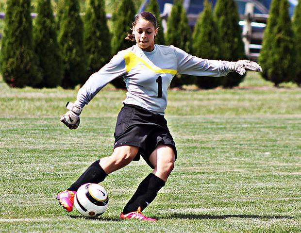 Chelsie Randolph produced her fifth shutout of the season in today's 2-0 win over Delta College. Photo by Nicholas Huenefeld/Owens Sports Information