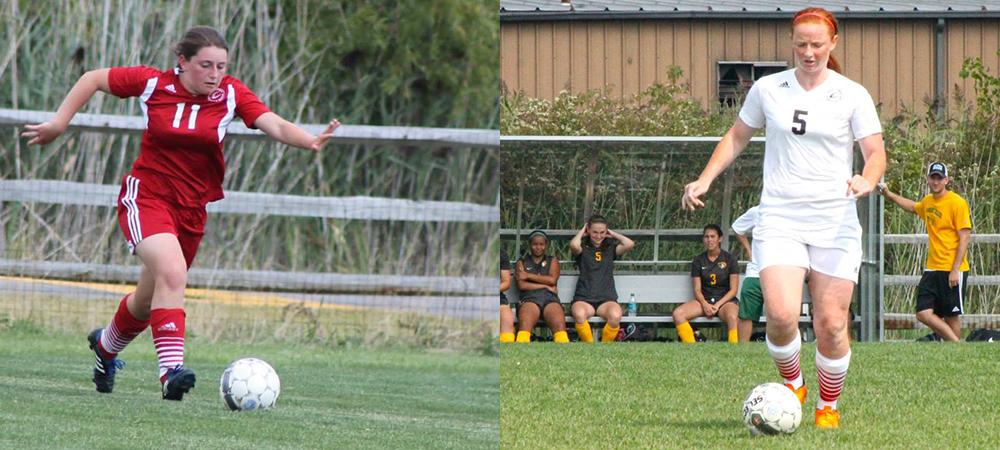 Emily Ginley, left, scored twice today, while Kelsey Combs, right, had her first assist of the season. Photos by Owens Sports Information