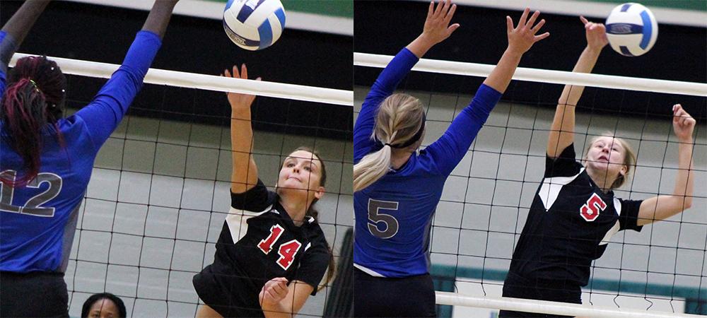 Erika Angstmann (left) and Christine Tylutki (right) played crucial roles in two more wins today. Photos by Nicholas Huenefeld/Owens Sports Information