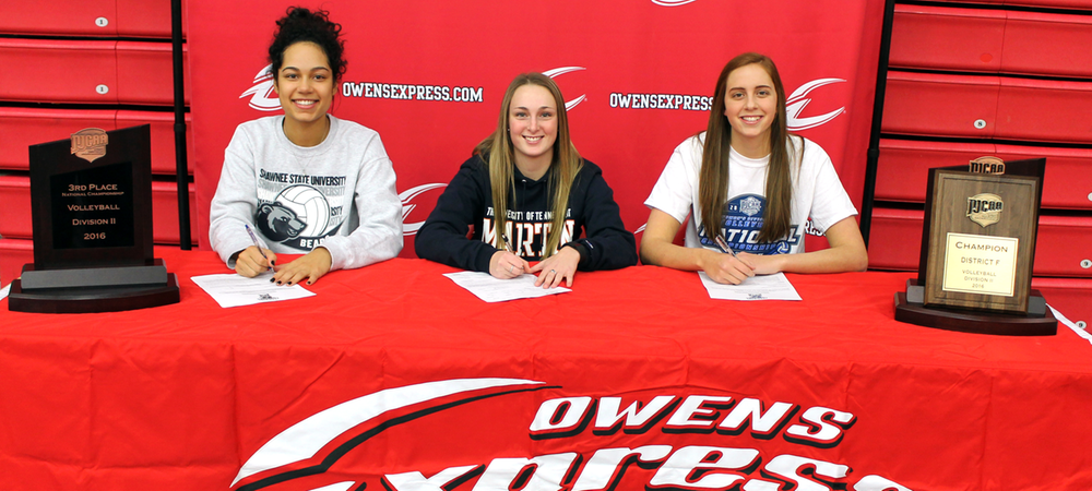 Smith, Gyori and Lindeman (L to R) signed with four-year schools last night. Photo by Nicholas Huenefeld/Owens Sports Information