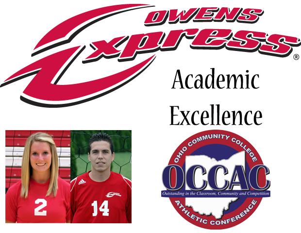 The OCCAC has announced its All-Academic team. Of the 31 Express student-athletes to appear on the list, Lisa Urbanski (women's volleyball) and David Ortega-Gonzalez (men's soccer) earned the highest cumulative GPAs with a 4.0. Design by Nicholas Huenefeld/Owens Sports Information